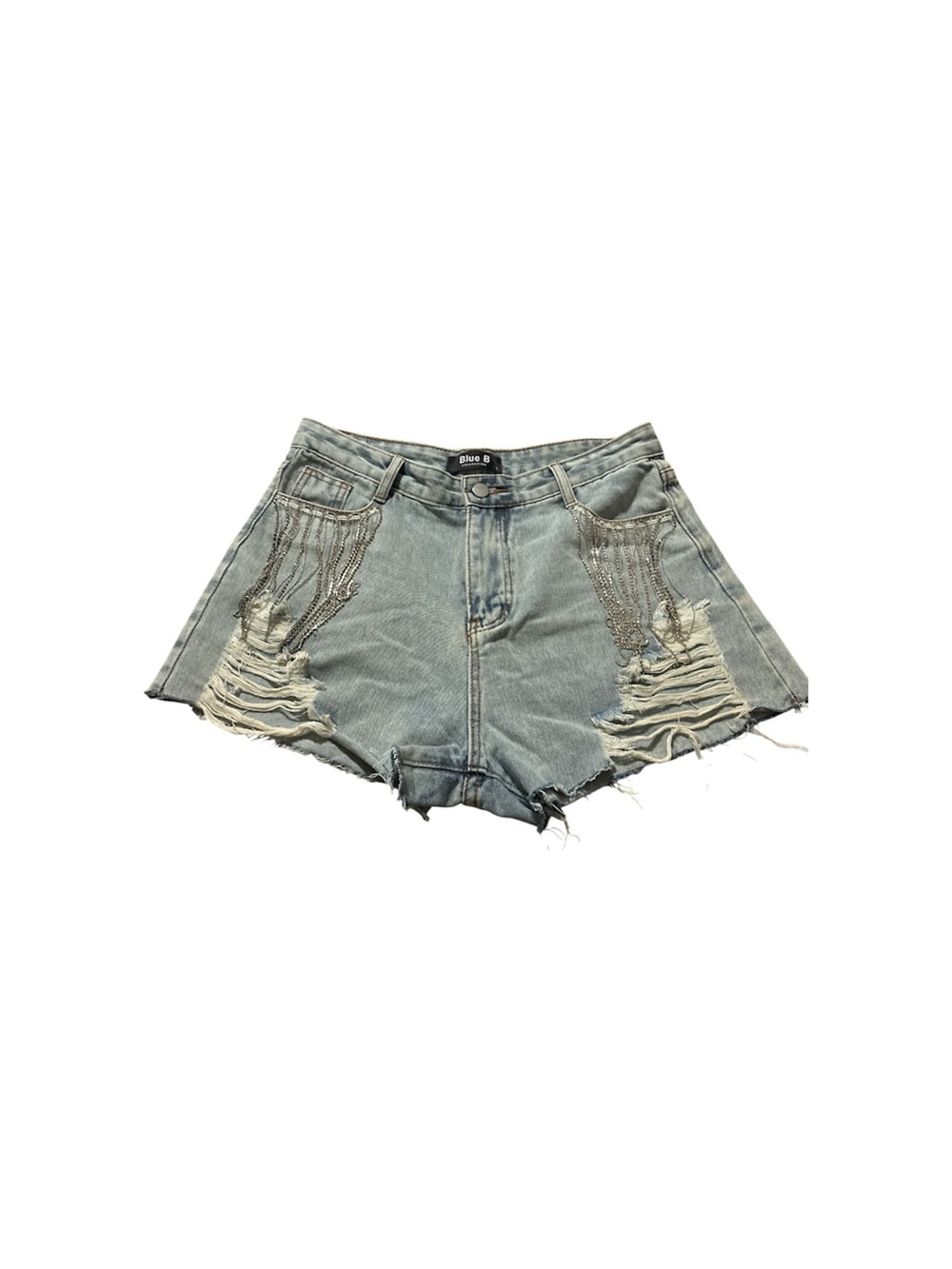 Blue B Light Wash Denim Shorts with Beaded Fringe size L